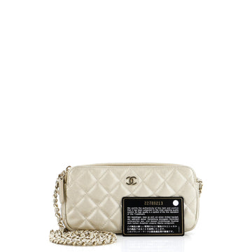 Double Zip Clutch with Chain Quilted Caviar