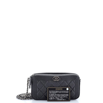 Boy Double Zip Clutch with Chain Quilted Caviar