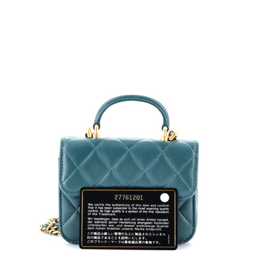 Top Handle Flap Coin Purse with Chain Quilted Lambskin