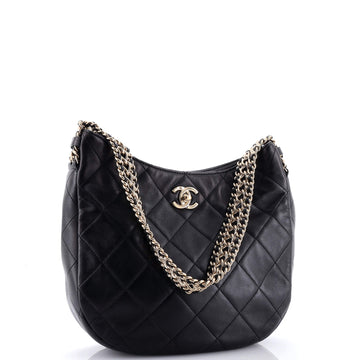 Wide Chain CC Turnlock Hobo Quilted Lambskin Small
