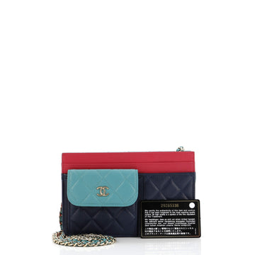 Tricolor CC Multi-Pocket Wallet on Chain Quilted Goatskin