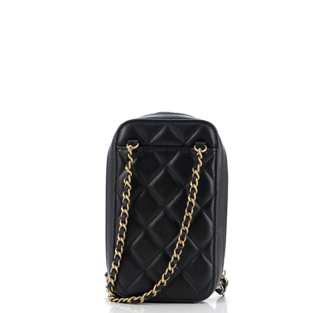 Woven CC Zip Around Phone Holder with Chain Quilted Lambskin Vertical