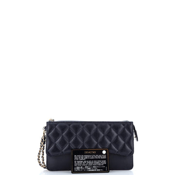 Classic Flap Zip Wristlet Pouch Quilted Caviar