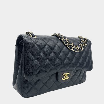 CHANEL 2011 Jumbo Double Flap Quilted Leather Black with Gold