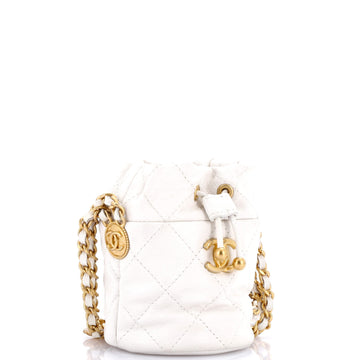 Twist Your Buttons Drawstring Bucket Bag Quilted Caviar Mini