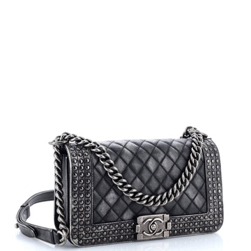Paris-Dallas Boy Flap Bag Studded Quilted Distressed Calfskin Old Medium