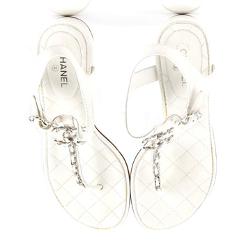 Women's CC Chain T-Strap Sandals Quilted Leather