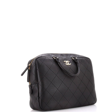 Diamond Stitch CC Top Handle Bowling Bag Quilted Calfskin Large