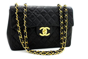 CHANEL Jumbo 13" 2.55 Flap Chain Shoulder Bag Black Leather Large g83