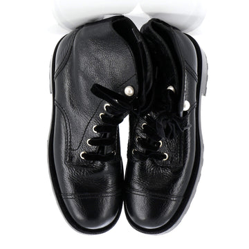 Women's CC Combat Boots Crumpled Calfskin with Faux Pearls