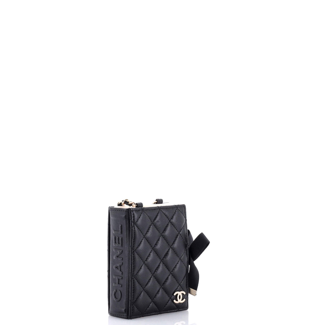 CC Book Card Holder with Chain Quilted Lambskin