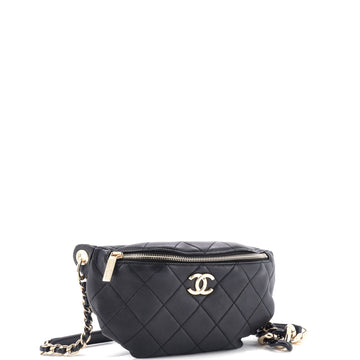 Resin Elegant Chain Belt Bag Quilted Lambskin