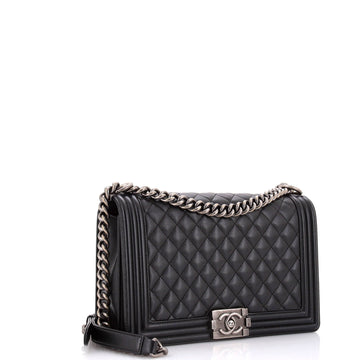 Boy Flap Bag Quilted Caviar New Medium