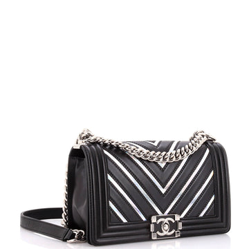 Boy Flap Bag Chevron Lambskin with Holographic PVC Old Medium