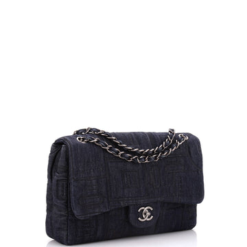 Perfume Bottle Classic Single Flap Bag Embroidered Denim Jumbo