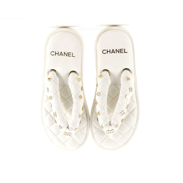 Women's Charm Padded Thong Sandals Quilted Lambskin