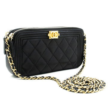 Top Quality Chanel Boy Black Leather Wallet On Chain WOC Double Zip Shoulder