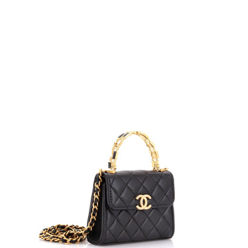 Coco Enamel Top Handle Flap Bag Quilted Lambskin Small