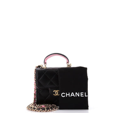 Square Classic Flap Top Handle Clutch with Chain Quilted Lambskin