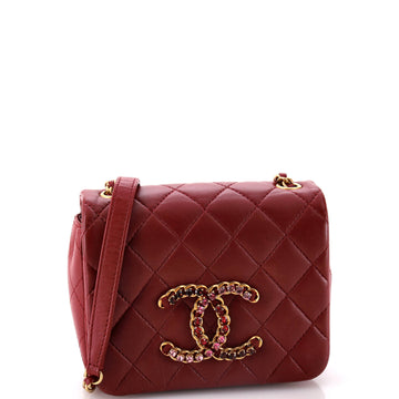 Crystal CC Full Flap Bag Quilted Lambskin Mini
