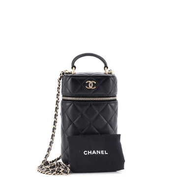 Classic Vanity Top Handle Phone Holder with Chain Quilted Lambskin