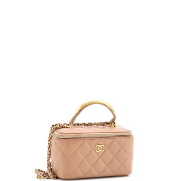 CC Top Handle Vanity Case with Chain Quilted Lambskin with Metal Small