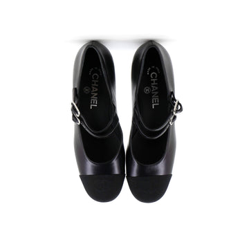 Women's CC Cap Toe Double Strap Mary Jane Pumps Leather with Grosgrain