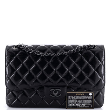 So Black Classic Double Flap Bag Quilted Shiny Crumpled Calfskin Jumbo