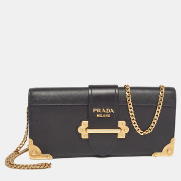 Black Leather Cahier Chain Clutch