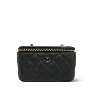 Black leather Quilted Classic Vanity Case With Chain LGHW