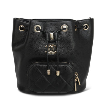 22P Black leather Quilted Business Affinity Bucket Bag Small LGHW