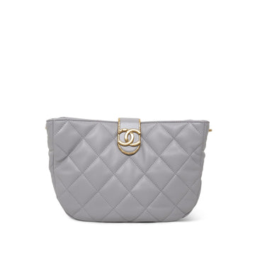 Grey leather Quilted Hobo Chain Bag Aged Gold Hardware