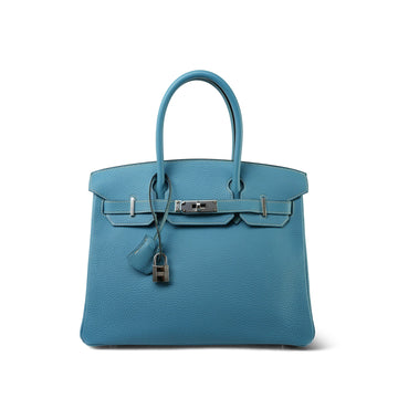 Birkin 30 Bleu Jean Togo Palladium Plated E Square Stamp