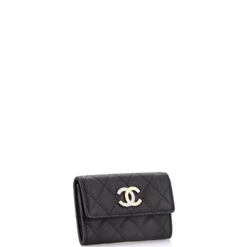 Crystal CC Flap Card Holder Quilted Caviar