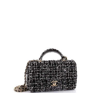 Classic Single Flap Top Handle Bag Quilted Tweed with Sequins Mini