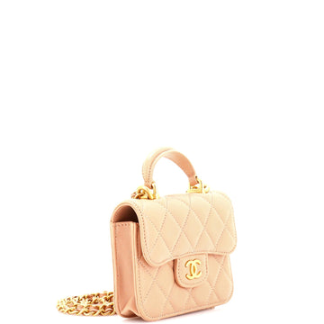 Top Handle Flap Coin Purse with Chain Quilted Lambskin
