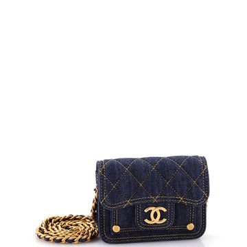 Double You CC Flap Clutch with Chain Quilted Denim
