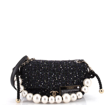 Pearl Handle Flap Bag Quilted Tweed Medium