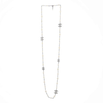 CC Station Long Necklace Metal with Faux Pearls and Crystals