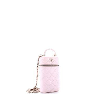 Classic Vanity Top Handle Phone Holder with Chain Quilted Lambskin