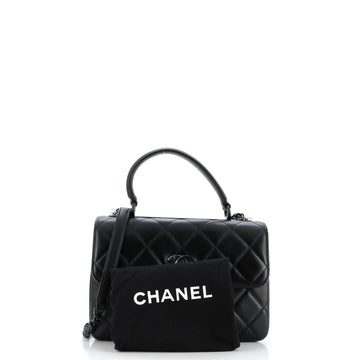 So Black Trendy CC Top Handle Bag Quilted Lambskin Small