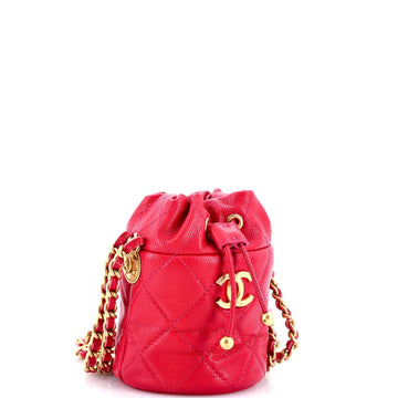 Twist Your Buttons Drawstring Bucket Bag Quilted Caviar Mini