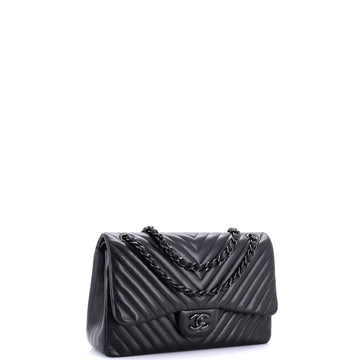 So Black Classic Double Flap Bag Chevron Lambskin Jumbo