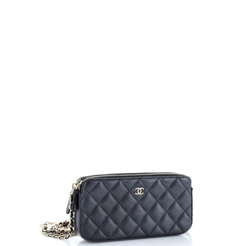 Double Zip Clutch with Pearl Chain Quilted Lambskin