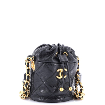 Twist Your Buttons Drawstring Bucket Bag Quilted Caviar Mini