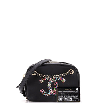Giant Crystal CC Camera Bag Embellished Lambskin Small