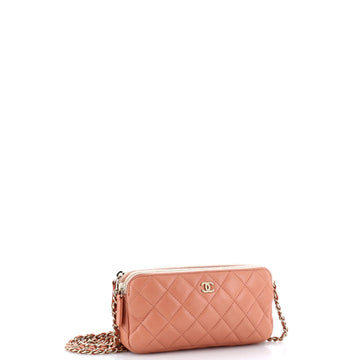 Double Zip Clutch with Chain Quilted Lambskin