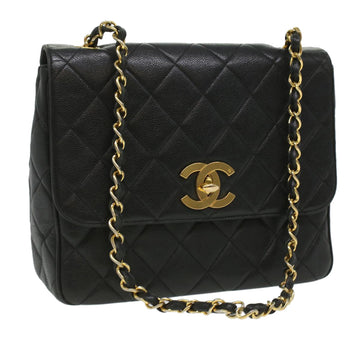 Top Quality Chanel Big Matelasse Turn Lock Shoulder Bag Leather Skin Black CC Auth 32155A