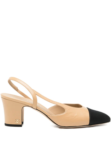 Beige & Black Slingback Heels