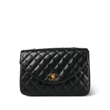 Black  leather Quilted Half Moon Single Flap Gold Hardware